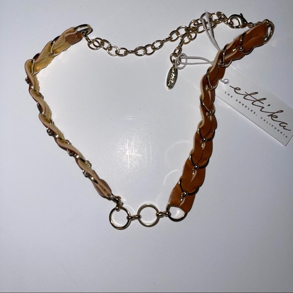 Ettika REVOLVE Brown Leather Gold Rings Choker Necklace Punk Pony - Picture 5 of 7